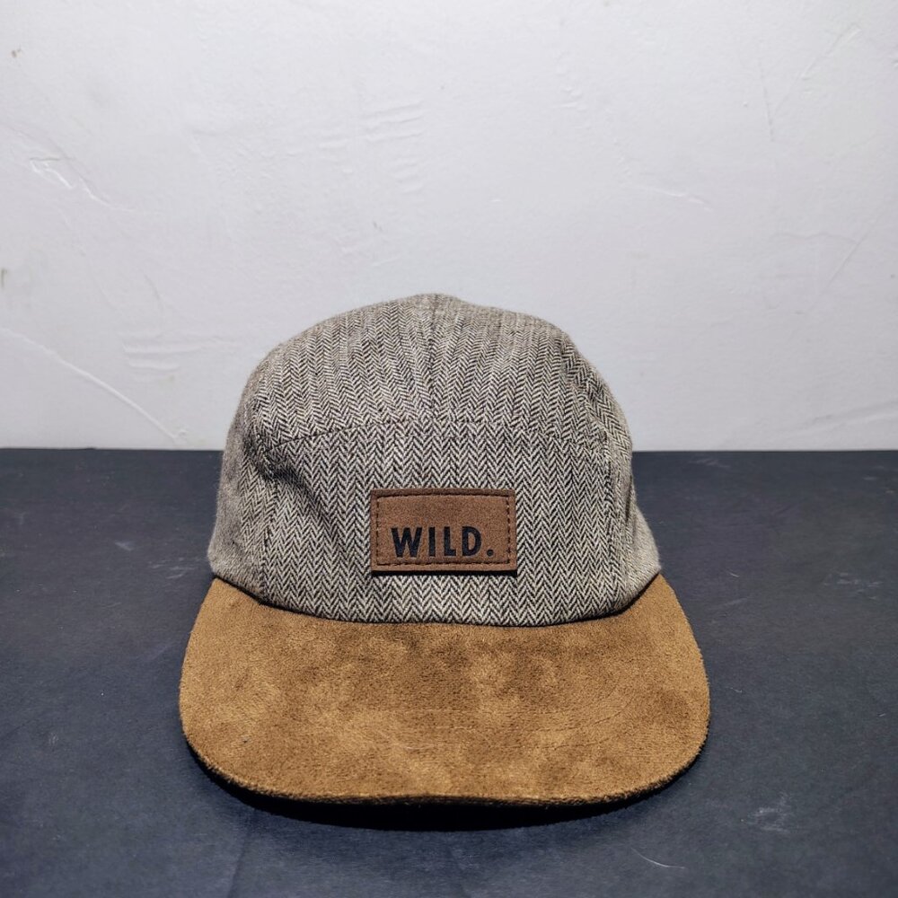 Herringbone Wild Panel‎ Hat Cap Strap Back Kids One Size Brown Suede Patch Logo